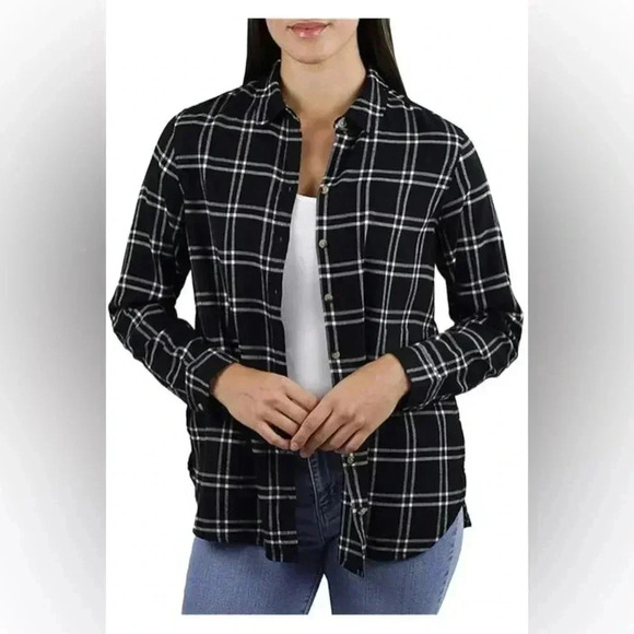 JACHS Girlfriend Soft Women’s Flannel Button Down Long Sleeve with Pockets! Sz L - Picture 2 of 8